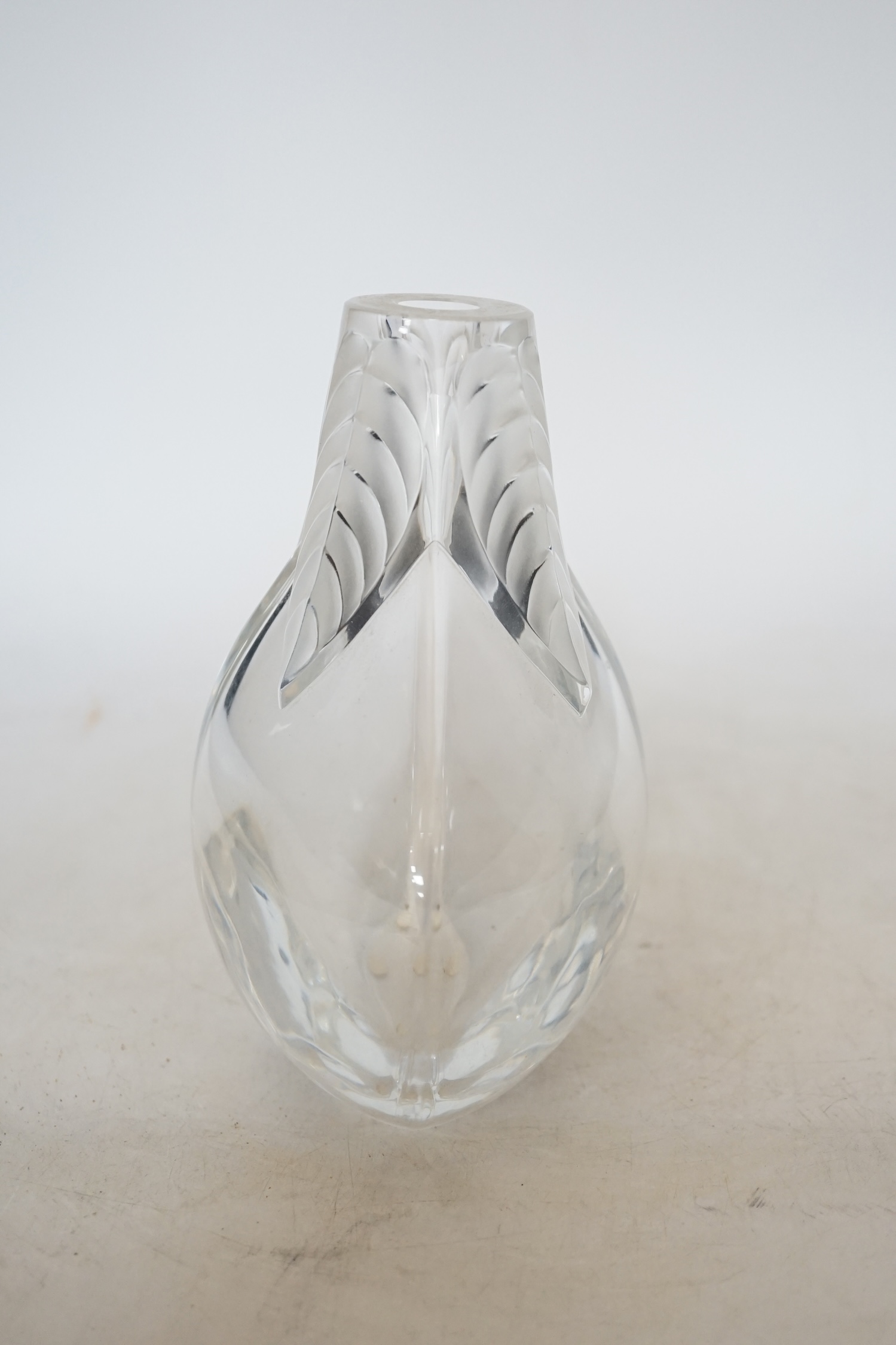 A Lalique Osumi Leaf glass vase, 17cm